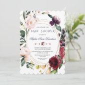 ロイヤルバーガンディーブラッシュフラワーズブルーゴールドウェディング 招待状 (スタンド正面)