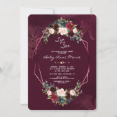 ロイヤルバーガンディーブラッシュフラワーベビーシャワーパーティー 招待状 (正面)