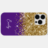 ロイヤルパープルとゴールドのラメ入りグラマー Case-Mate iPhoneケース (裏面 (横))