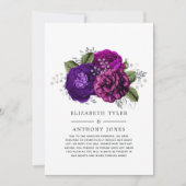 ロイヤルパープルとシルバーの花の結婚式ゲストリスト 案内状 (正面)