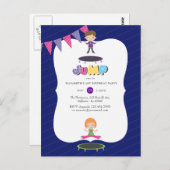 ロイヤルパープルとブルーのトランポリンバースデーパーティー ポストカード (正面/裏面)