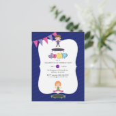 ロイヤルパープルとブルーのトランポリンパーティー誕生日会 ポストカード (スタンド正面)