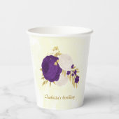 ロイヤルパープルと白い花のゴールド  紙コップ (裏面)