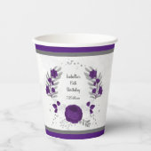 ロイヤルパープルと白い花のシルバーリース 紙コップ (正面)