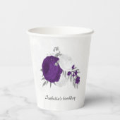 ロイヤルパープルと白い花のシルバー 紙コップ (裏面)