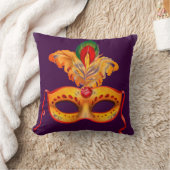 ロイヤルパープルと黄色の羽根のマスカレードマスク クッション (ブランケット)