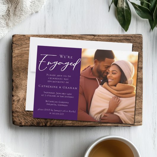 ロイヤルパープルのカップル写真エンゲージメント 案内状