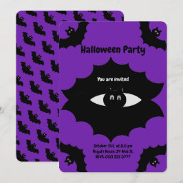 ロイヤルパープルのハロウィンバット 招待状