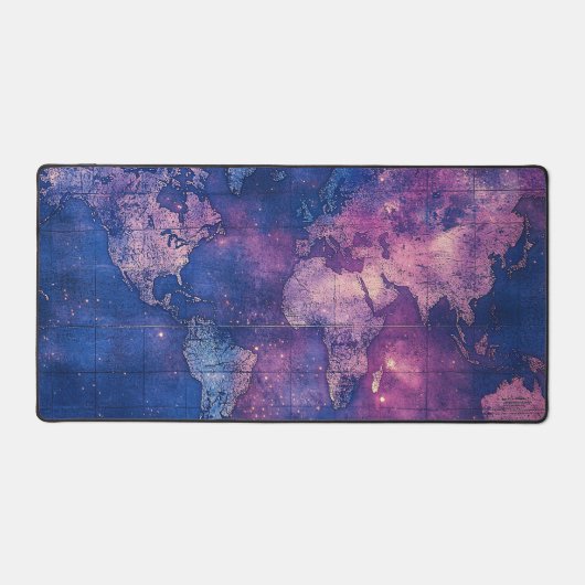 ロイヤルパープルのヴィンテージ天体世界地図 デスクマット (正面)