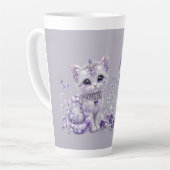 ロイヤルパープルの宝石の子猫の幻想 カフェラテマグ (左アングル)