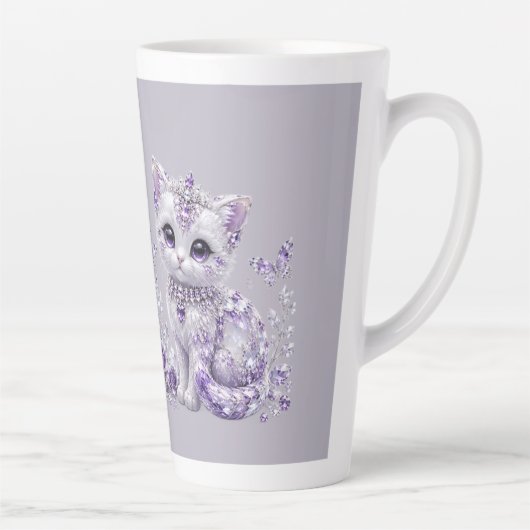 ロイヤルパープルの宝石の子猫の幻想 カフェラテマグ (右)
