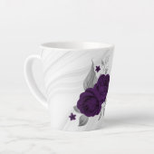 ロイヤルパープルの花とシルバーの葉の大理石 カフェラテマグ (左アングル)