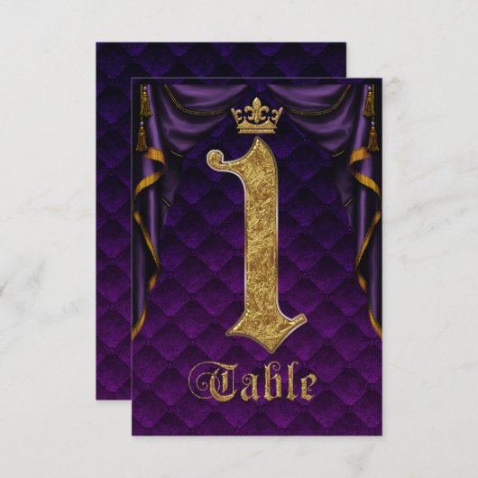 ロイヤルパープルゴールドクラウンベディングテーブルナンバー1 招待状 (正面/裏面)