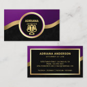 ロイヤルパープルゴールド弁護士正義の天秤法律家 名刺 (正面/裏面)