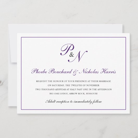 ロイヤルパープル クラシック エレガント ウェディング 招待状 (正面)