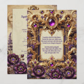 ロイヤルパープル&ゴールド バロック ウェディング カード (正面/裏面)