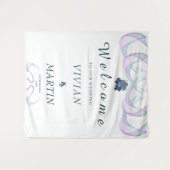 ロイヤルパープル フェイス ミニ フラワーズ ウェディング バックドロップ タペストリー (正面(横))