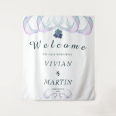 ロイヤルパープル フェイス ミニ フラワーズ ウェディング バックドロップ タペストリー (正面)