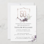 ロイヤルパープル | フラワーリング・オーナメント・フォイルフレーム・バースデー 招待状 (正面)