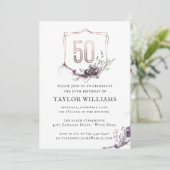 ロイヤルパープル | フラワーリング・オーナメント・フォイルフレーム・バースデー 招待状 (スタンド正面)