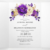 ロイヤルパープル ヴィオレット ゴールド フローラル ボタニカル ウェディング 三つ折り案内状 (内部中)