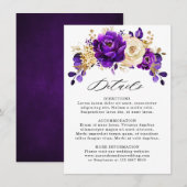 ロイヤルパープル ヴィオレット ゴールド ボタニカル ウェディング ディテール エンクロージャーカード (正面/裏面)