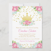 ロイヤルピンクゴールドプリンセス フローラルベイビーシャワー 招待状 (正面)