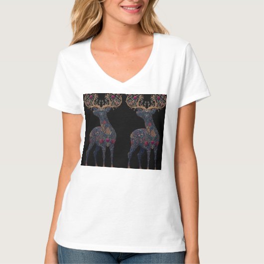 ロイヤルフラワー宇宙鹿 Tシャツ (正面)