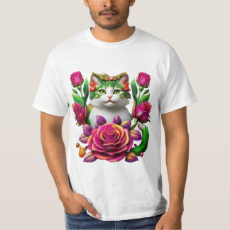 ロイヤルフラワー猫アートTシャツ Tシャツ