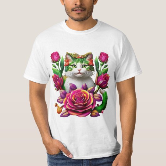 ロイヤルフラワー猫アートTシャツ Tシャツ (正面)