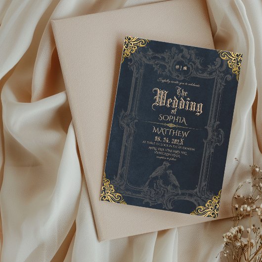 ロイヤルブラックゴールドファンタジー中世の結婚式  招待状