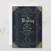 ロイヤルブラックゴールドファンタジー中世の結婚式  招待状 (正面)