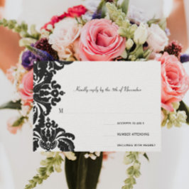ロイヤルブラックダマスク結婚式RSVP 出欠カード
