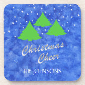 ロイヤルブルーおよびライムグリーンのクリスマスの応援 コースター (正面)