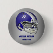ロイヤルブルーおよび白のフットボール用ヘルメット 缶バッジ (正面)