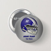 ロイヤルブルーおよび白のフットボール用ヘルメット 缶バッジ (正面&裏面)