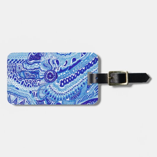 ロイヤルブルーおよび白Mingはパターン芸術のスタイルを作ります ラゲッジタグ (正面横)
