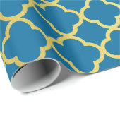 ロイヤルブルーおよび金ゴールドのグリッターのクローバーパターン ラッピングペーパー (ロールコーナー)