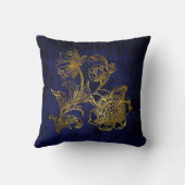ロイヤルブルーおよび金ゴールドの花柄の装飾用クッション クッション (裏面)