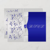 ロイヤルブルーおよび銀製の花の応答カード 出欠カード (正面/裏面)