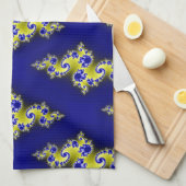 ロイヤルブルーおよび黄色の渦巻 キッチンタオル (四つ折り)