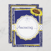 ロイヤルブルーとイエローのひまわりエンゲージメント 案内状 (正面/裏面)