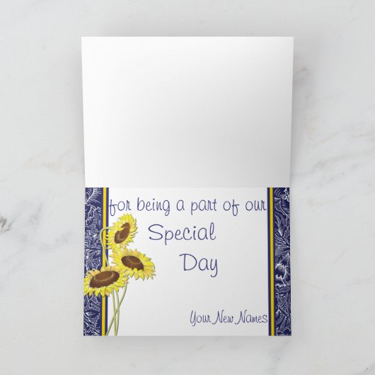 ロイヤルブルーとイエローのひまわり感謝カード サンキューカード (内部)