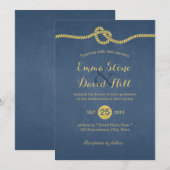 ロイヤルブルーとゴールドで結ばれるウェディング 招待状 (正面/裏面)