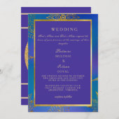 ロイヤルブルーとゴールドのカラフルな結婚式招待状 招待状 (正面/裏面)