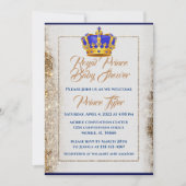 ロイヤルブルーとゴールドのクラウンプリンスベビーシャワー 招待状 (正面)