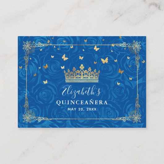 ロイヤルブルーとゴールドのローズ エレガントなディテール エンクロージャーカード (裏面)