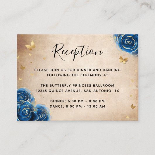 ロイヤルブルーとゴールドのローズ エレガントなディテール エンクロージャーカード (正面)