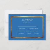 ロイヤルブルーとゴールドの伝統的な結婚式RSVP 出欠カード (正面)
