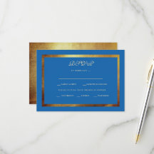 ロイヤルブルーとゴールドの伝統的な結婚式RSVP